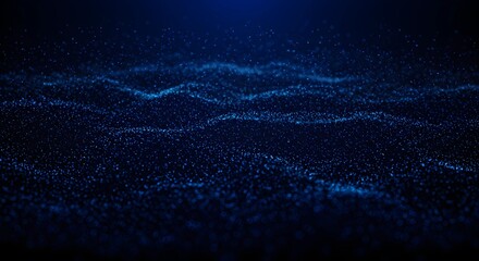 Banner dark blue bokeh particles glitter awards dust gradient abstract background. Futuristic glittering in space on blue background