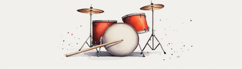 A vibrant illustration of a drum set featuring bright red drums, perfect for music lovers and artistic projects.