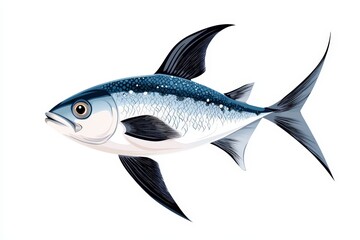 Obraz premium A vibrant illustration of a fish with blue and silver scales, swimming gracefully. Perfect for marine-themed projects.