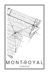 Printable downtown road map poster of the Canadian city of MONT-ROYAL on solid white background with city name