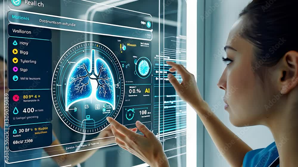 Aufkleber futuristic medical interface with ai-powered holographic touchscreen display for advanced digital he