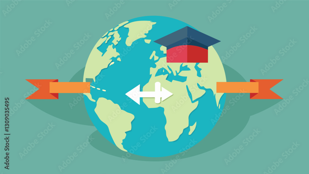 Poster an image of a globe with two arrows pointing towards it from opposite directions one labeled home un