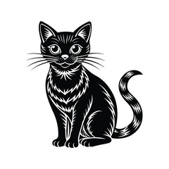 Obraz premium Cute sitting cat illustration silhouette isolated on white background