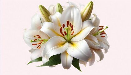 Naklejka premium Lily A pristine white lily with large trumpet shaped petals and