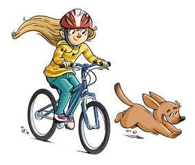Niña en bicicleta con perro