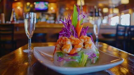 Fresh Spring Rolls with Shrimp and Colorful Vegetables on Plate