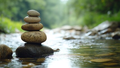 Zen Stones by the Creek: A Serene Nature Scene