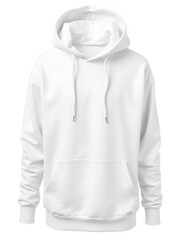 White hoodie with drawstrings on white isolated background