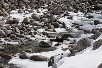 Creek in the mountains, the snow is melting