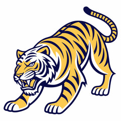 Obraz premium Vector illustration of a crouching tiger in dynamic pose, isolated on a white background.
