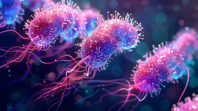 Bacterial infiltration into cells: microscopic scene