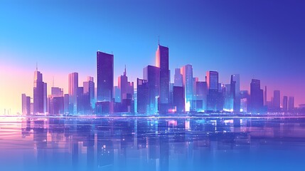 Obraz premium Skyline of the Future City at Sunset