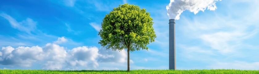 Obraz premium power plant with tree, green industry eco power for sustainable energy