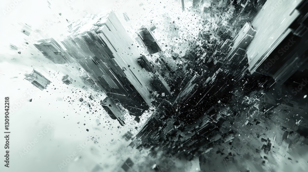 Poster dynamic aerial view futuristic 3d art and explosive abstract destruction visuals