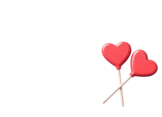 Two Red Heart Lollipops on a Blue Wood Surface with transparent background