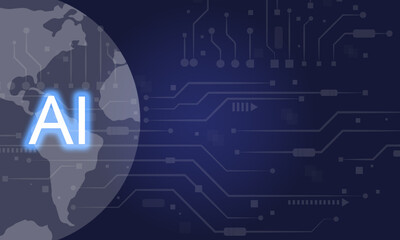 Futuristic Background with AI Concept and Digital World Map Design