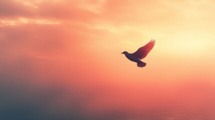 Majestic bird soaring at sunset over tranquil landscape nature photography serene environment