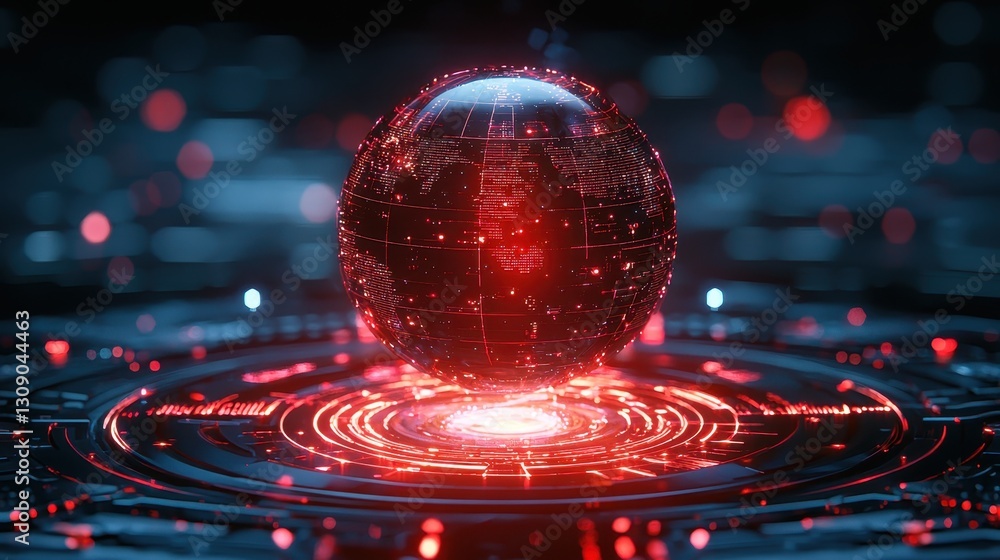 Poster high-tech concept futuristic red globe visualization in abstract sci-fi art