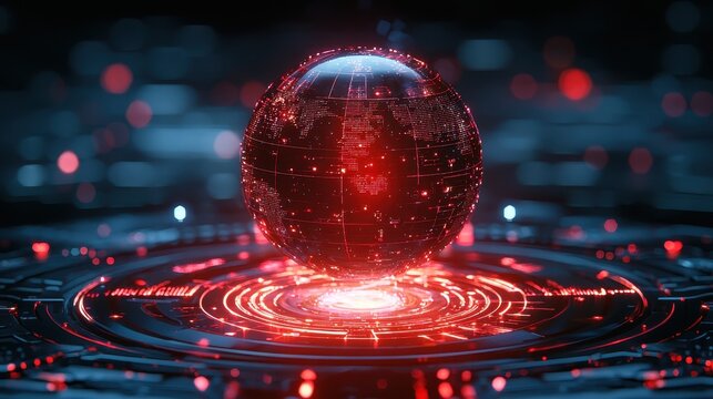 High-tech concept futuristic red globe visualization in abstract sci-fi art