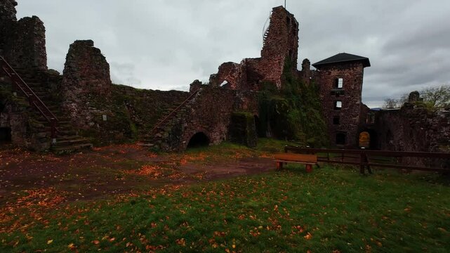 View ruins of old castle. Ruin of Hohnstein Castle, Harz mountains, Germany.