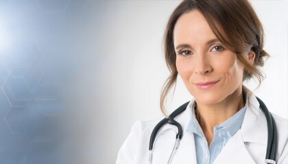 close up of female doctor with stethoscope