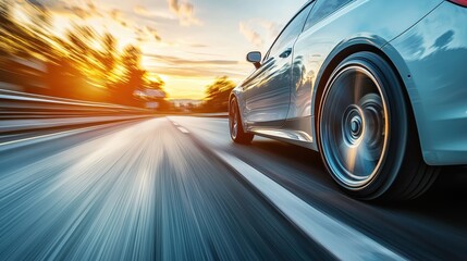 Dynamic car motion at sunset on highway action photography scenic environment