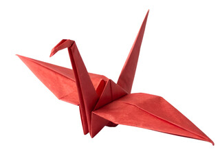 Cranes in flight origami art indoor studio paper sculpture creative space close-up crafting, isolated on white or transparent background