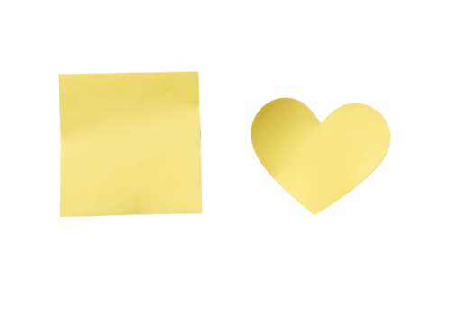 Yellow Square and Heart Note on White Brick Wall with transparent background