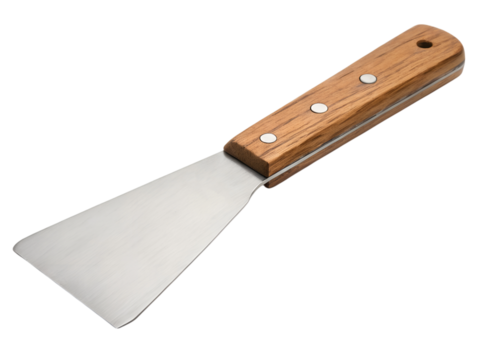 Essential cooking tools stainless steel spatula for short order cooks in modern kitchens, isolated on white or transparent background