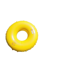 Yellow pool float on blue water, transparent background