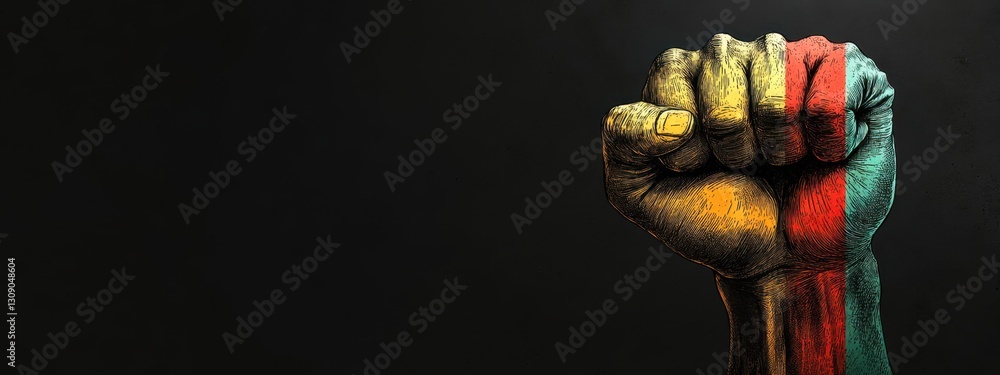 Aufkleber vibrant representation of unity and strength in a colorful raised fist artwork - expression of power