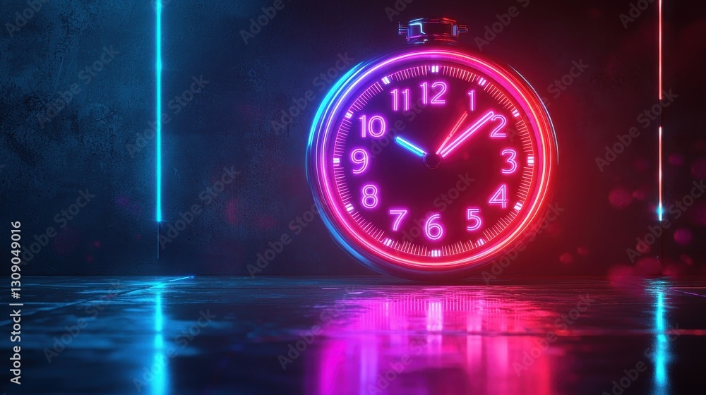 Poster dynamic neon clock display urban environment digital art nighttime vibes futuristic concept