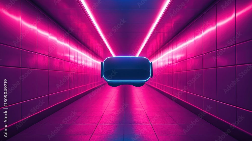 Poster immersive neon tunnel a dynamic virtual reality experience in a futuristic environment