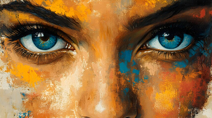 Intense gaze, A painted portrait capturing vibrant eyes and expression