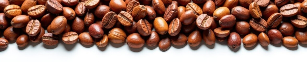 Cocoa bean pile, diverse sizes, showing surface texture White backdrop , chocolate, macro