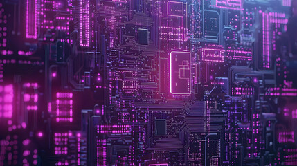 Fototapeta premium Close Up Of A Digital Circuit Board With Glowing Purple Lights Showing Technology And Modern Design