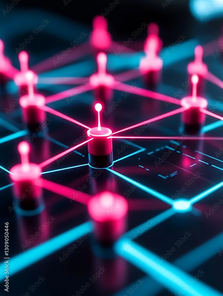 Poster futuristic network visualization with glowing nodes and vibrant connections