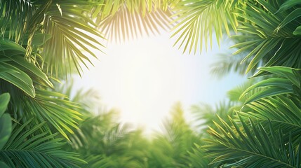 Bright Sunlight Through Lush Green Palm Leaves