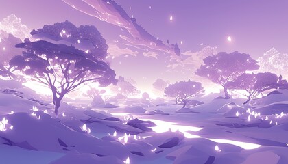 Obraz premium A beautiful landscape with trees and a bright purple sky