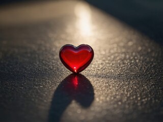 Fototapeta premium Elegant Red Glass Heart Symbol of Romance: Vibrant Valentine's Day Photography with Shimmering Reflections and Tender Sentiment