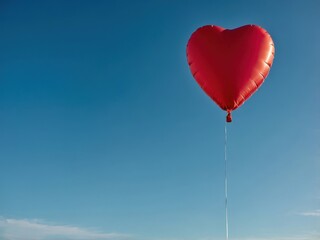 Fototapeta premium Heart-Shaped Red Balloon in Blue Sky: A Symbol of Love, Romance, and Festive Celebration