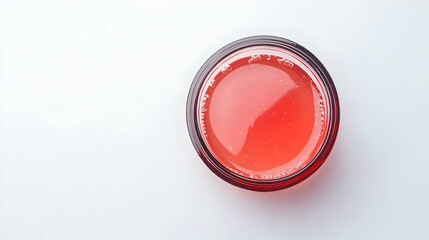 Red Liquid Inside a Transparent Glass Circle on a White Background