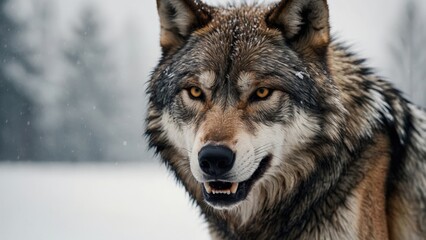 Fototapeta premium Majestic Gray Wolf Portrait in Snowy Forest - Wildlife Photography of Wolves in the Wild