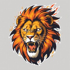 Obraz premium Colorful Roaring Lion Illustration: Fierce Wildlife Art with Vibrant Mane