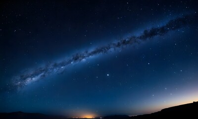 Starry night sky with the Milky Way stretching across the horizon. Illustrating articles on astronomy, background for inspirational quotes. AI illustration.