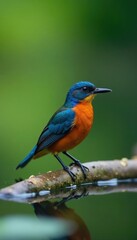 Fl?gellose Schmetterlinge um eine Mandarinente am Wasser, Tiere, Landschaft, Natur