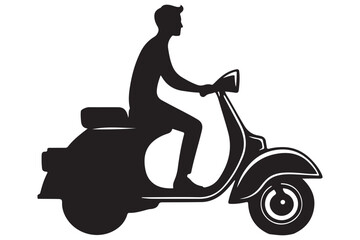 Fototapeta premium Classic Scooter Silhouette Illustration Man Riding Motorcycle Vehicle