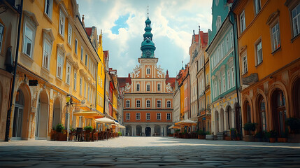 Obraz premium Architectural grandeur: a captivating urban landscape, historic town square