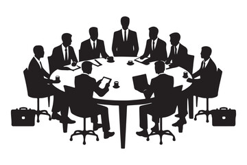 Business Meeting Silhouette Executives Around Conference Table Illustration