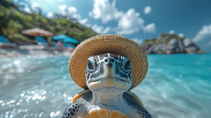 A Playful Turtle Enjoying a Sunny Beach Day